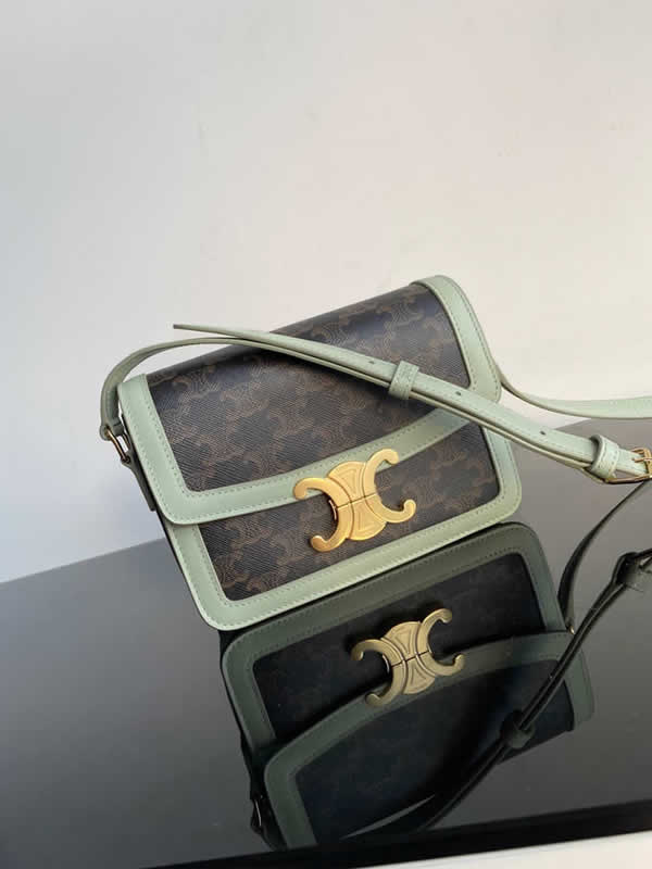 Replica Celine Triomphe Green One Shoulder Crossbody Flap Bag